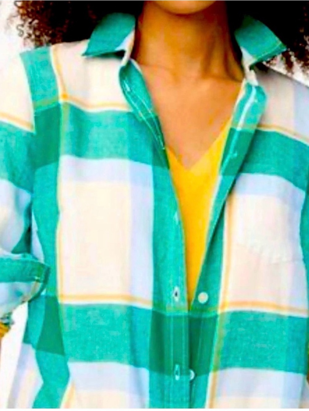 J. Crew Green and White Plaid cotton Button-Down Shirt with Yellow Accents M